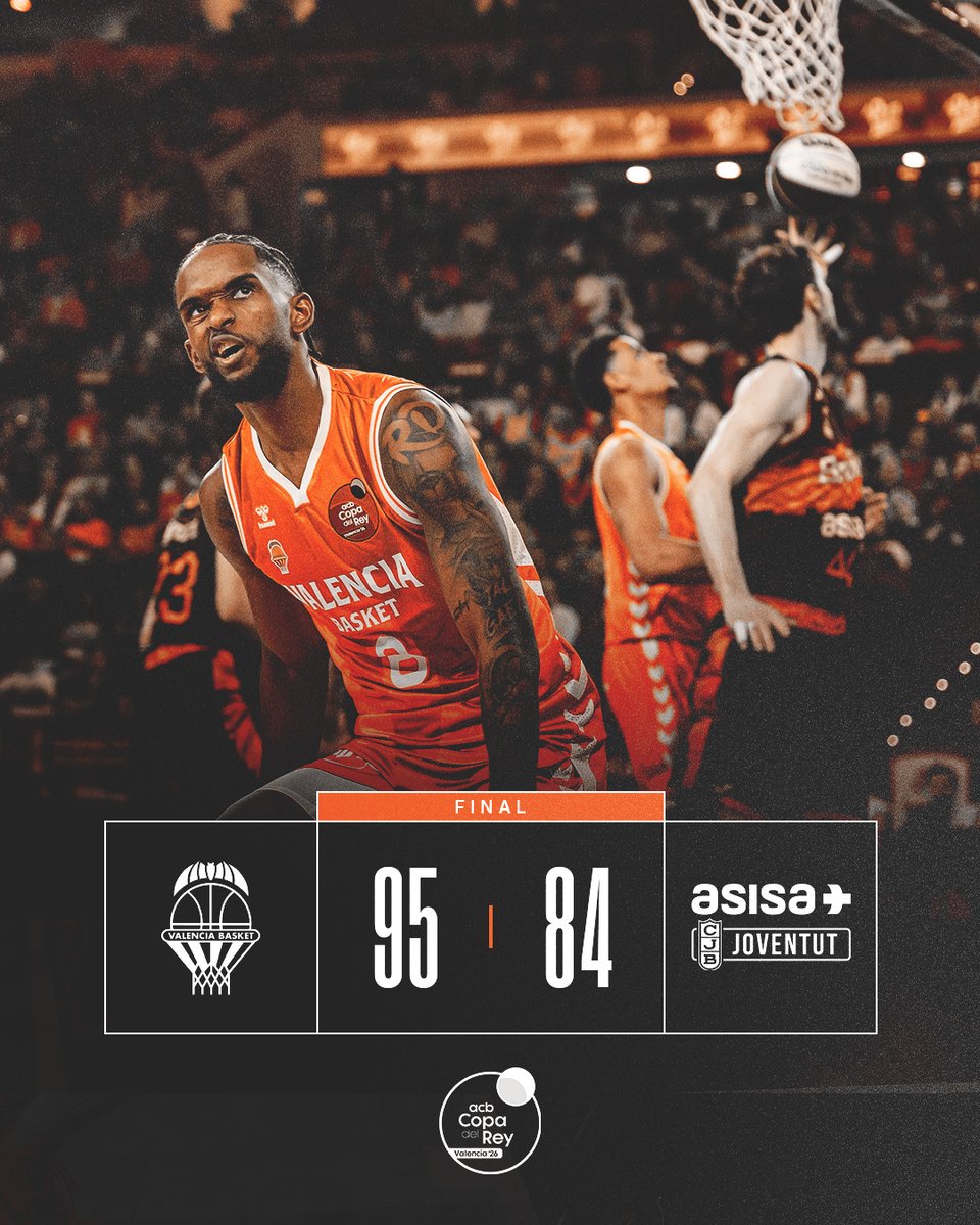 VAMOOOOOOOOOOOS 🧡

¡¡Estamos en SEMIFINALES de la Copa del Rey 2026 de València!! 🔥

Familia Taronja, habéis estado inmensos en las gradas. SEGUIM! 🧡

🏆 1/4 #CopaACB
🟠 <a href="/valenciabasket/">Valencia Basket Club</a> 95
🟢 <a href="/Penya1930/">Club Joventut Badalona</a> 84
🤝 vitaldin

🔜 Sábado, 18h, Semis
🆚 <a href="/RMBaloncesto/">Real Madrid Basket</a> o <a href="/unicajaCB/">UnicajaCB</a>