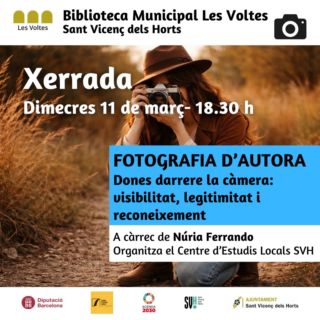 BiblioLesVoltes's tweet photo. 📷 En la propera xerrada de Fotografia d'autora, la Núria Ferrando ens explicarà els obstacles que les dones #fotògrafes es troben en situar-se darrere una càmera i veurem exemples de fotògrafes concretes i el seu treball.
#quefemalesbiblios #bibliotequesxbm #svh https://t.co/cahuGplVhm
