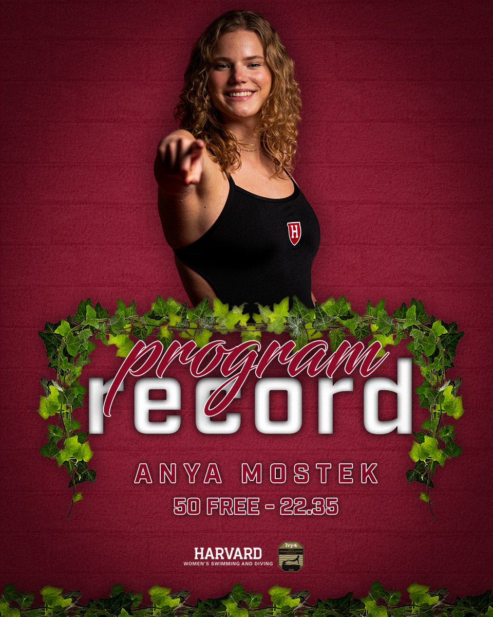 #HWSD In case you missed it...Anya Mostek does it AGAIN🚨‼️

She breaks the 50 Free program record with a 22.35, breaking the previous mark of 22.44 that she already owned🙌

📺 (ESPN+) gocrim.info/SDWIvies
📺 (int’l stream) gocrim.info/SDWistream

#GoCrimson | #OneCrimson