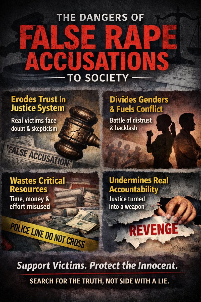 THE DANGERS OF FALSE RAPE ACCUSATIONS TO SOCIETY

Rape is a grave and devastating crime that must always be treated with seriousness and justice. But when a rape allegation is deliberately false, the damage does not stop at the accused, it ripples through the entire society.