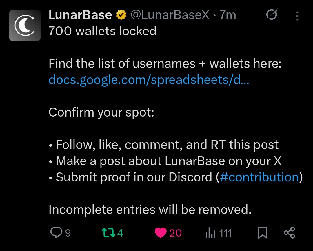 Check if you got in on <a href="/LunarBaseX/">LunarBase</a> 

docs.google.com/spreadsheets/d…