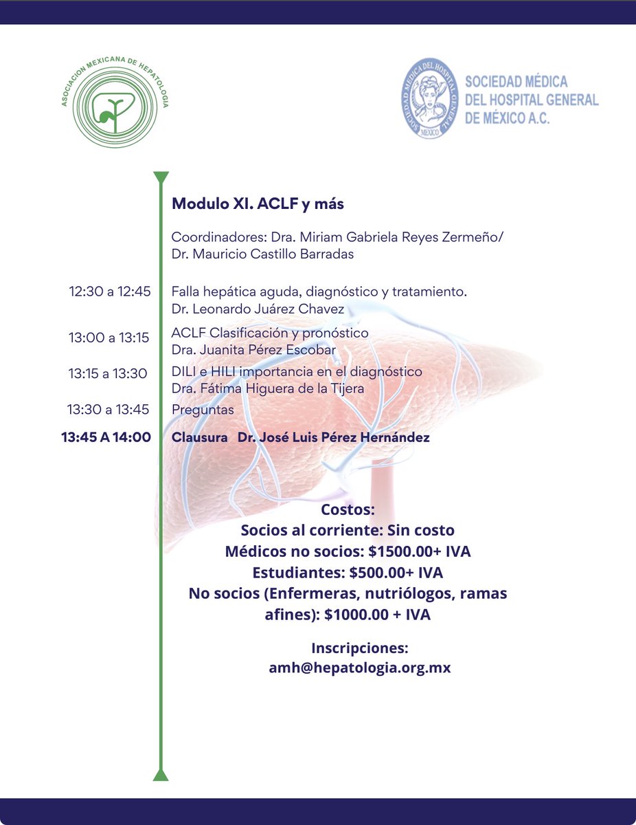 Un foro destinado a TODO el personal de la salud con interés en las enfermedades hepáticas. Reserva la fecha.
➕Otorga 11.5 puntos avalados por el Consejo