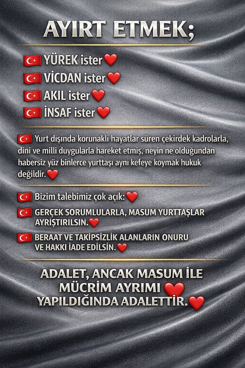 Suç isnadı düşmüş, beraat tescillenmiş.
Ama göreve dönüş yok.
Toplumsal barış konuşulurken, hukuken aklanmış insanların dışlanması nasıl izah edilir?
#KHKlılaraAdaletNeZaman