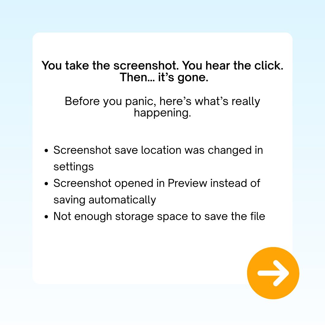 MyCompWorks's tweet photo. Can’t find your screenshots on Mac? It’s usually a setting change, iCloud sync, or save location issue, not a lost file. Read the blog → https://t.co/LG6CgRH4ux

Call My Computer Works with your tech questions at 866-343-4961. https://t.co/Plm7M0km87