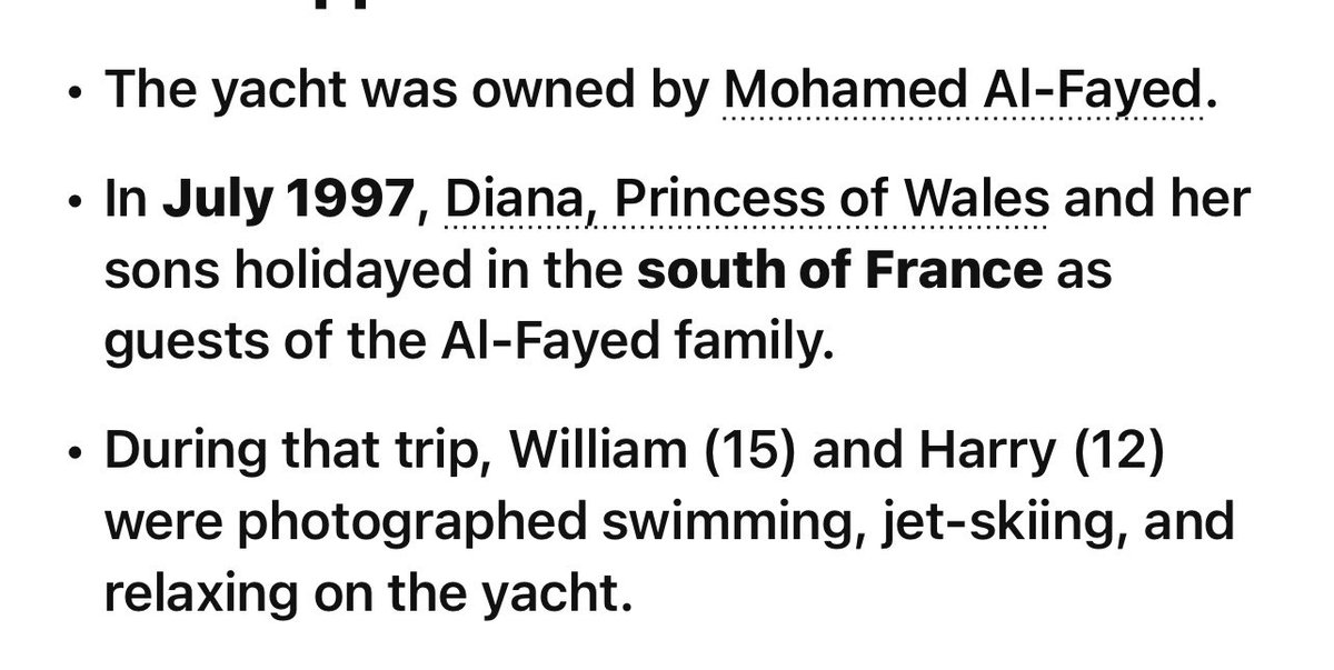 No, I’m not tolerating the ‘Diana knew, they killed her’ leeches!

The photo of Diana on the yacht always described as sad and terribly lonely was in fact the complete opposite!

Mohammed Al Fayed, owner of the yacht, was a prolific rapist of women and minors.

The first