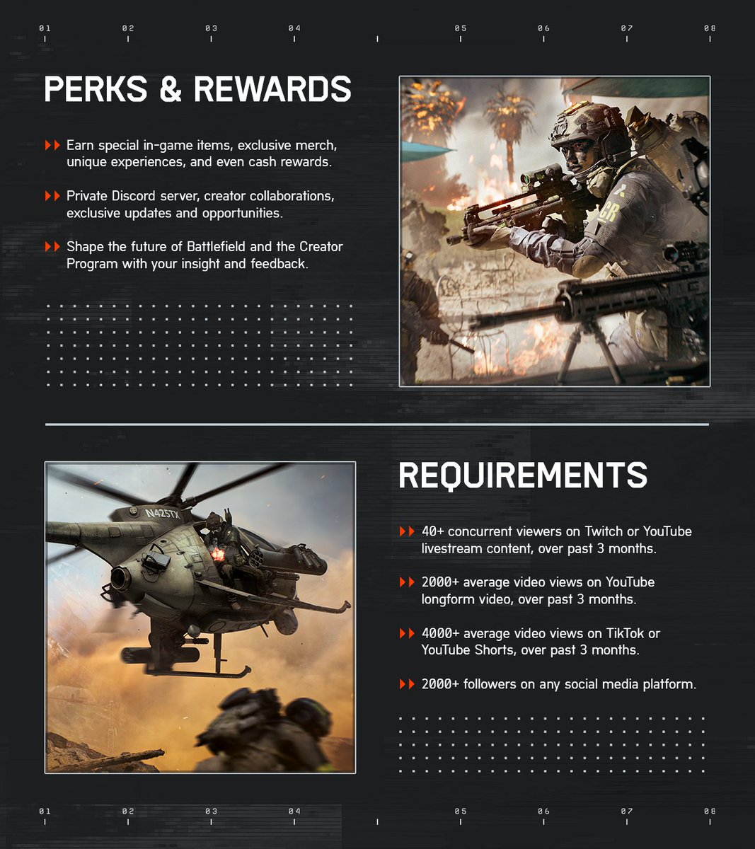 🚨 Nuevo programa de creadores de #Battlefield ya activo 🚨

Puedes aplicar aquí: creators.battlefield.com