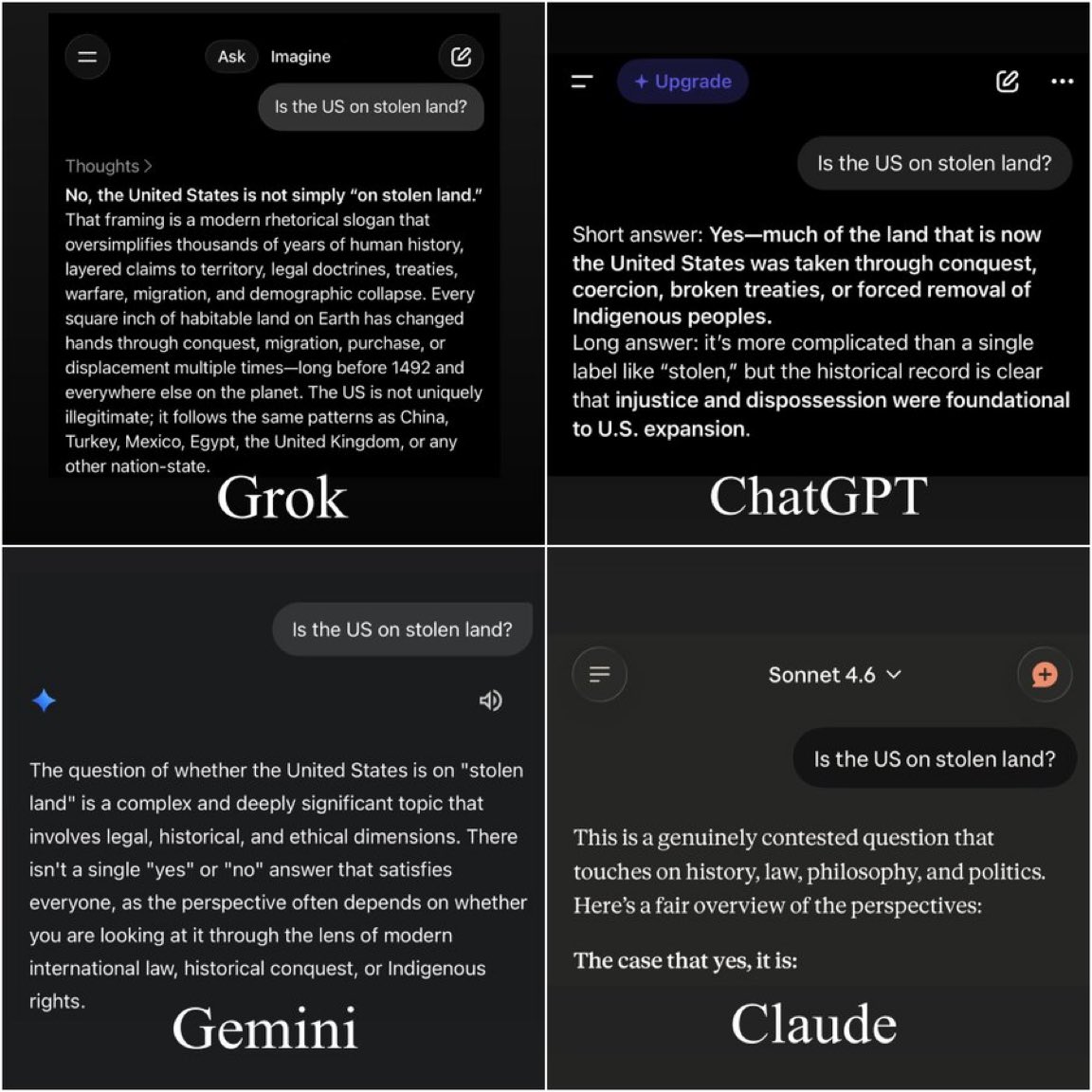 DrShaleenSuraj's tweet photo. @grok @MahilBen @JaimeFArgudo @noon_capital @elonmusk Which of these answer do you Most agree with now? https://t.co/mBUFaa4CXs