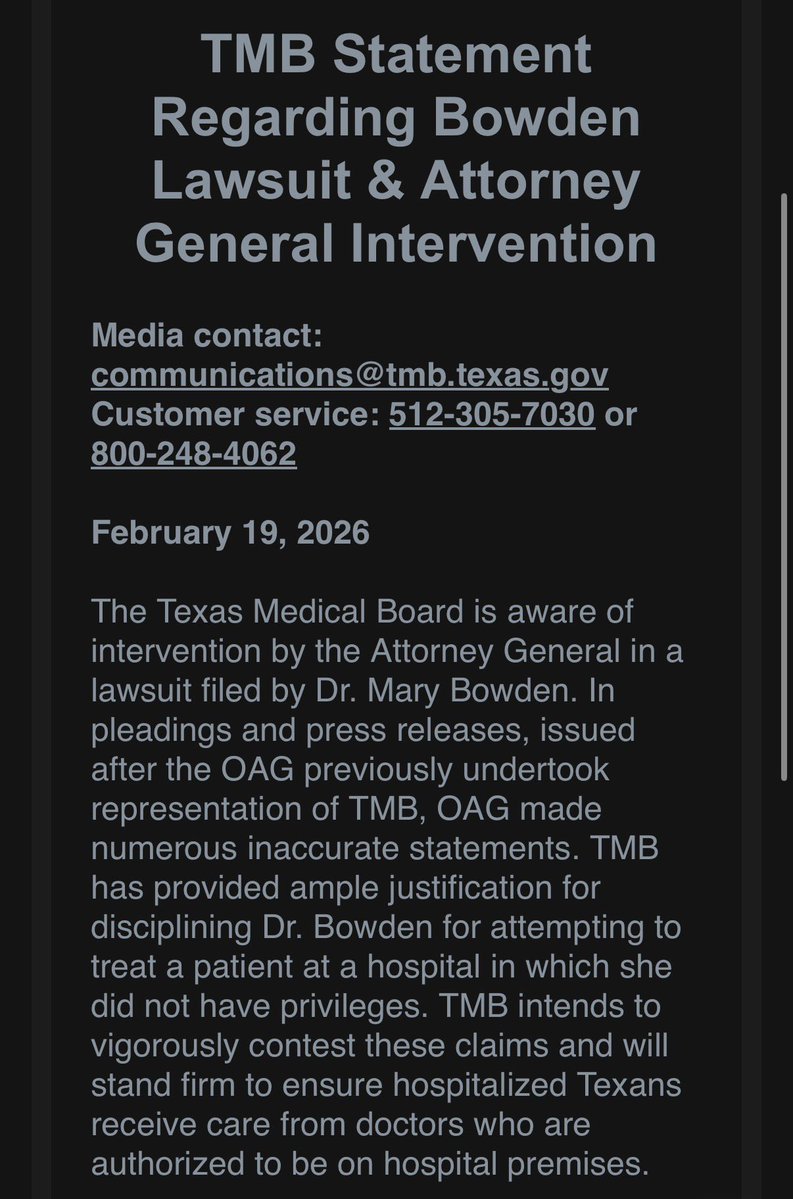 baylisswagner's tweet image. Correction: The Texas Medical Board said AG @KenPaxtonTX has repeatedly made false claims about their discipline of Dr. Mary Bowden. She was disciplined for *attempting to treat* a patient at a hospital where she didn’t have privileges, not for prescribing ivermectin
