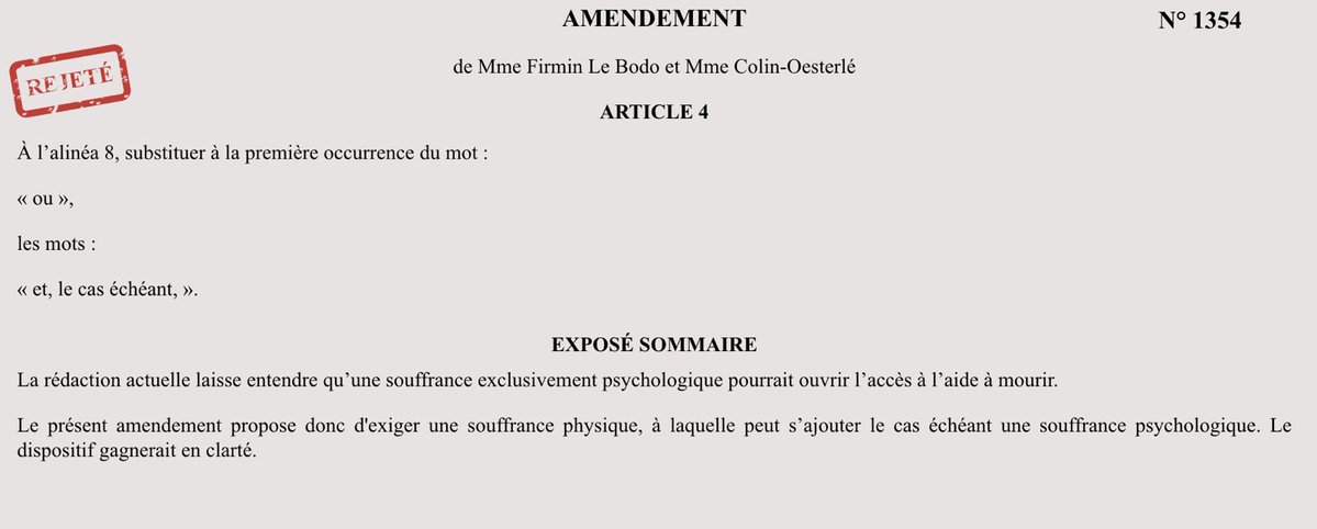 L_Bouffard_off's tweet image. Chaque garde-fou saute l’un après l’autre.

❌ Fin du principe d’auto-administration 
❌ Refus d’exclure les souffrances psychologiques 
❌ Suppression du caractère constant de la souffrance exigée.

On nous promettait un cadre strict.
Nous assistons à un basculement.

#findevie