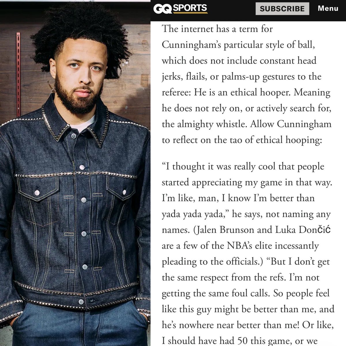 Cade Cunningham: “The flopping is just too much…3 of the top 5-10 guys do it constantly”
…
“I know I’m better than yada yada yada…but I’m not getting the same calls…People feel like this guy might be better than me &amp; he’s nowhere near better than me!” gq.com/story/nbas-sur…