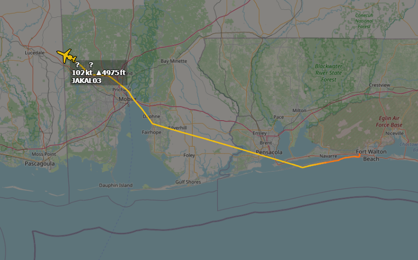 N214WN's tweet photo. #AF83F5 up out of Hurlburt Field as JAKAL03, this is most likely an OA-1K, possibly 22-0002. https://t.co/Xx39gpzQl4