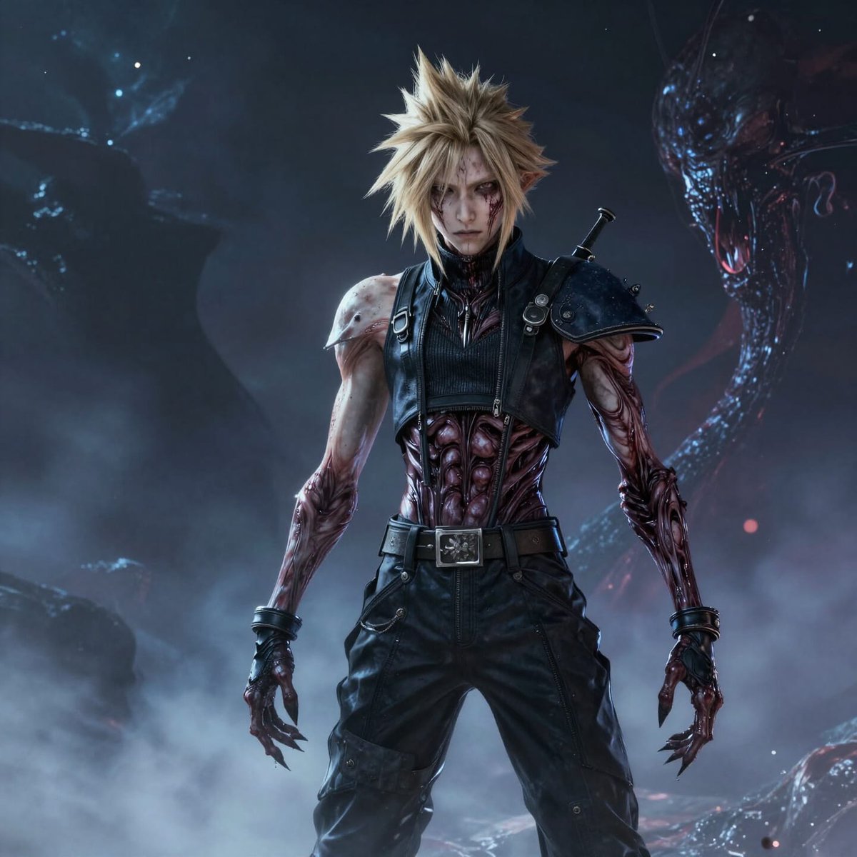 zero2zedGaming's tweet image. Cosmic Horror Within

#gaming #videogamecharacter #cloudstrife #art #jenova #comichorror #horror #aiart