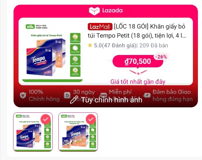vanlinh201's tweet photo. Deal siêu hời trên Lazada. Mua ngay!
Tên sản phẩm:  [LỐC 18 GÓI] Khăn giấy bỏ túi Tempo Petit (18 gói), tiện lợi, 4 lớp, dai, bền - Thương Hiệu Đức
Giá bán:  ₫95,000
Giá đã giảm:  ₫70,500 | https://t.co/NVKHOZnnm9 https://t.co/MDhRuQgbbB