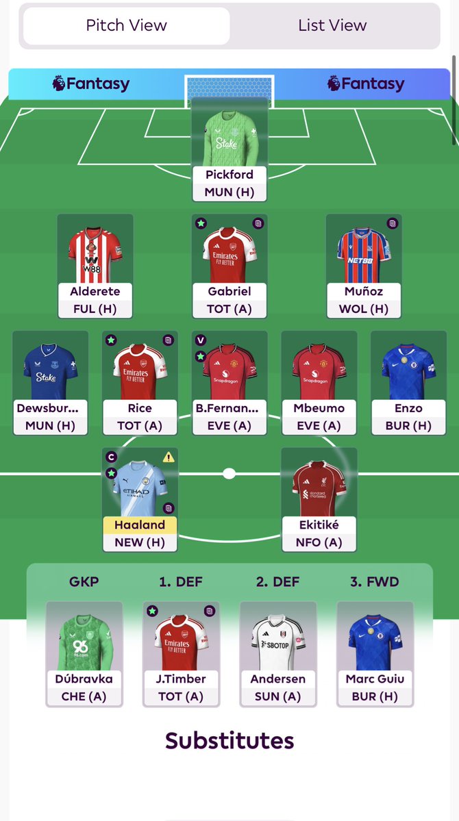 CharlieVantFPL's tweet image. GW27 decisions 🎲 

Rice 👉🏼 Dango? 
Ekitike 👉🏼 Thiago? (then Wirtz in next week)
Start Alderete or Timber?♻️ 

Tempted by a rare -8 next week to move Rice, Enzo, Guiu &amp;amp; Timber to Dango, Wilson, Thiago &amp;amp; Virgil. Big hit, but gives me 11 for GW31 + sets me up well for GW28-30 🤔