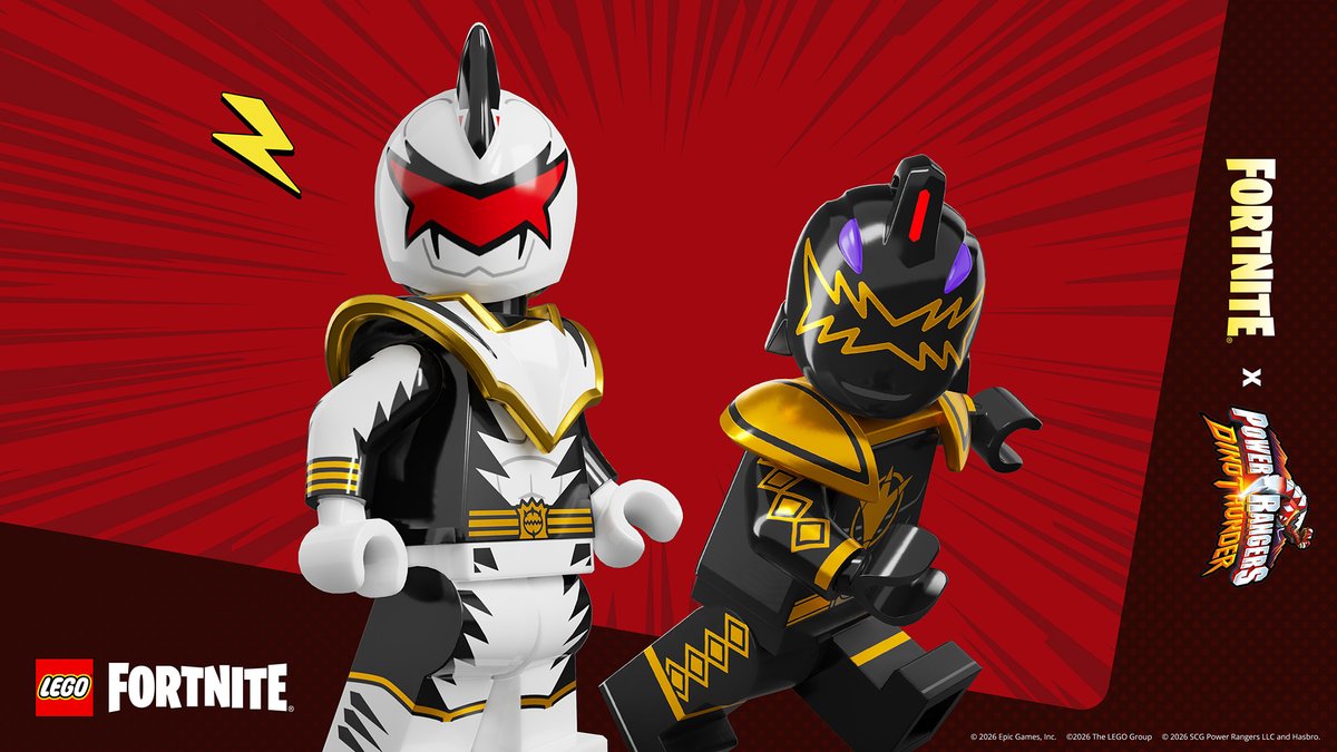 Power up in LEGO Fortnite with Black Dino Ranger and White Dino Ranger! In the Shop now.