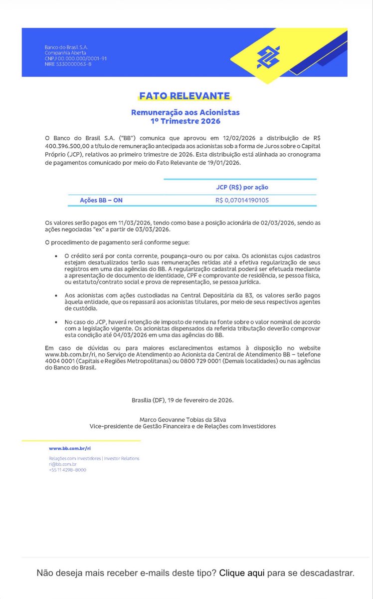 buenojean's tweet photo. BBAS3 pagando R$ 0,07 referente a antecipação!!!! Amanhã sobe ??? https://t.co/T7bkokPaww