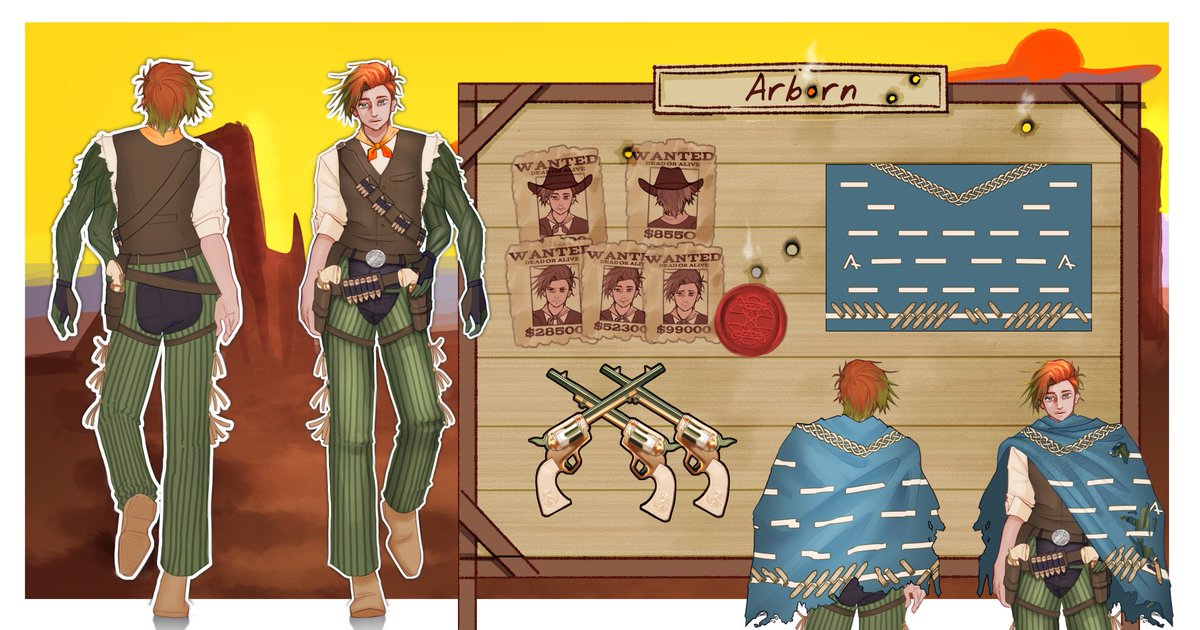 SOUNDS LIKE WE GOT A DUEL AT HIGH NOON!

Arborn 2.0🌵Three-Armed Menace of the West🌵

HAS ARRIVED!
  
Thank you again <a href="/daisyb311/">Daisy - Comms Open</a> for this incredible character sheet!
#Vtubers #ENVtubers  #VTuberUprising #modelreveal