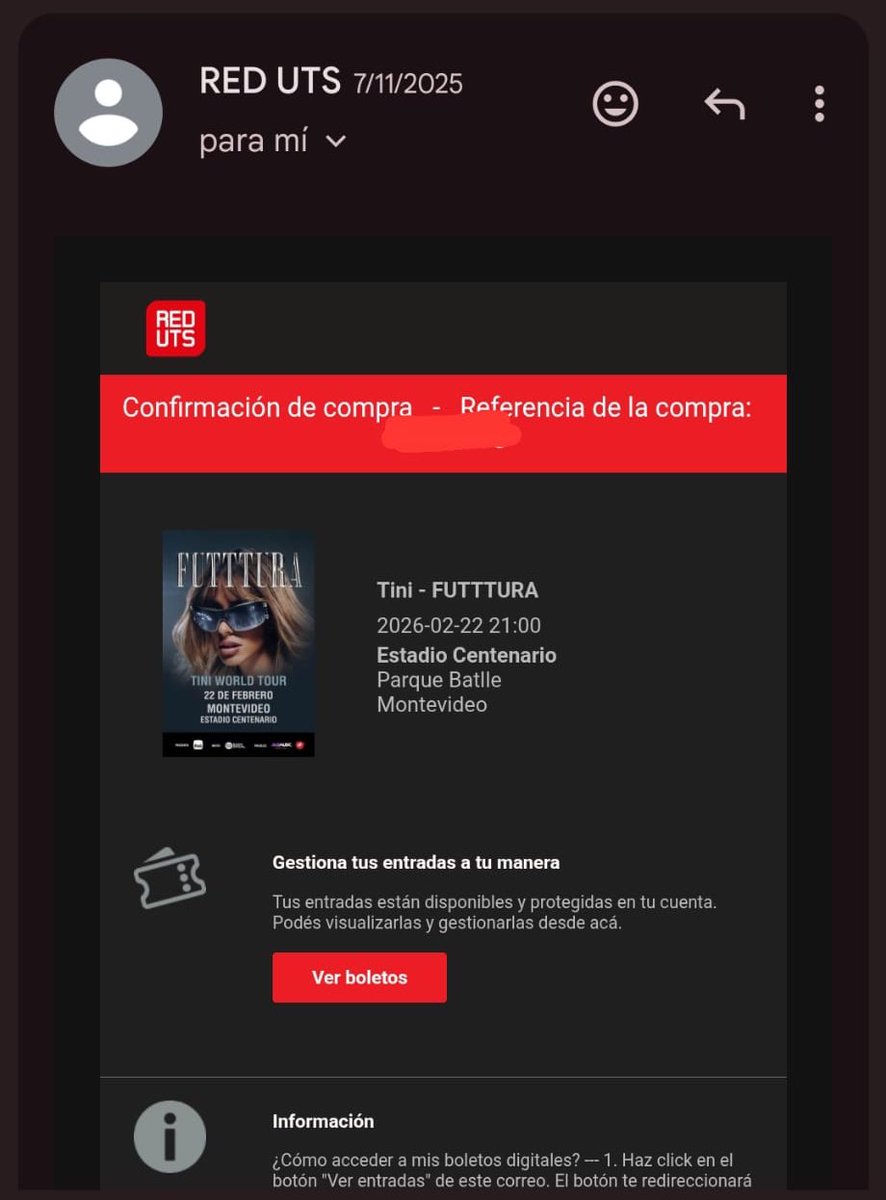 ATENCIÓN URUGUAY‼️🇺🇾 Acaban de ser liberadas las entradas para el show de este domingo por el e-mail donde adquirieron sus accesos a través de RedUts!