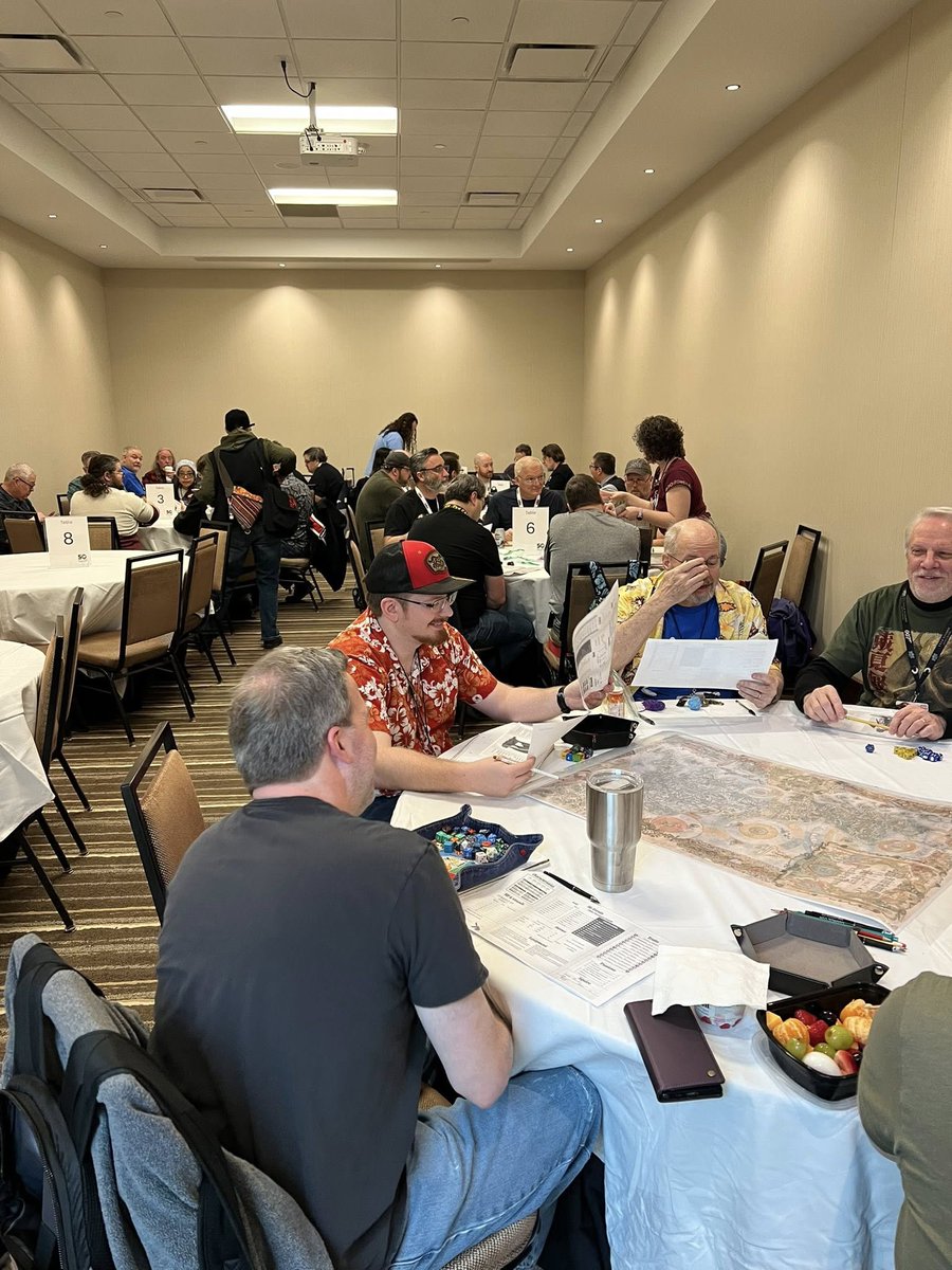 Chaosium_Inc's tweet photo. We're at #GenghisCon in Denver CO ๐บ๐ธ โ many games of RuneQuest, Call of Cthulhu, Rivers of London, Pendragon, BRP, and Age of Vikings already underway!
And we're excited to have artist John Sumrow, whose works grace many Chaosium products, joining us at the Chaosium Booth! https://t.co/sjW6pDkky9