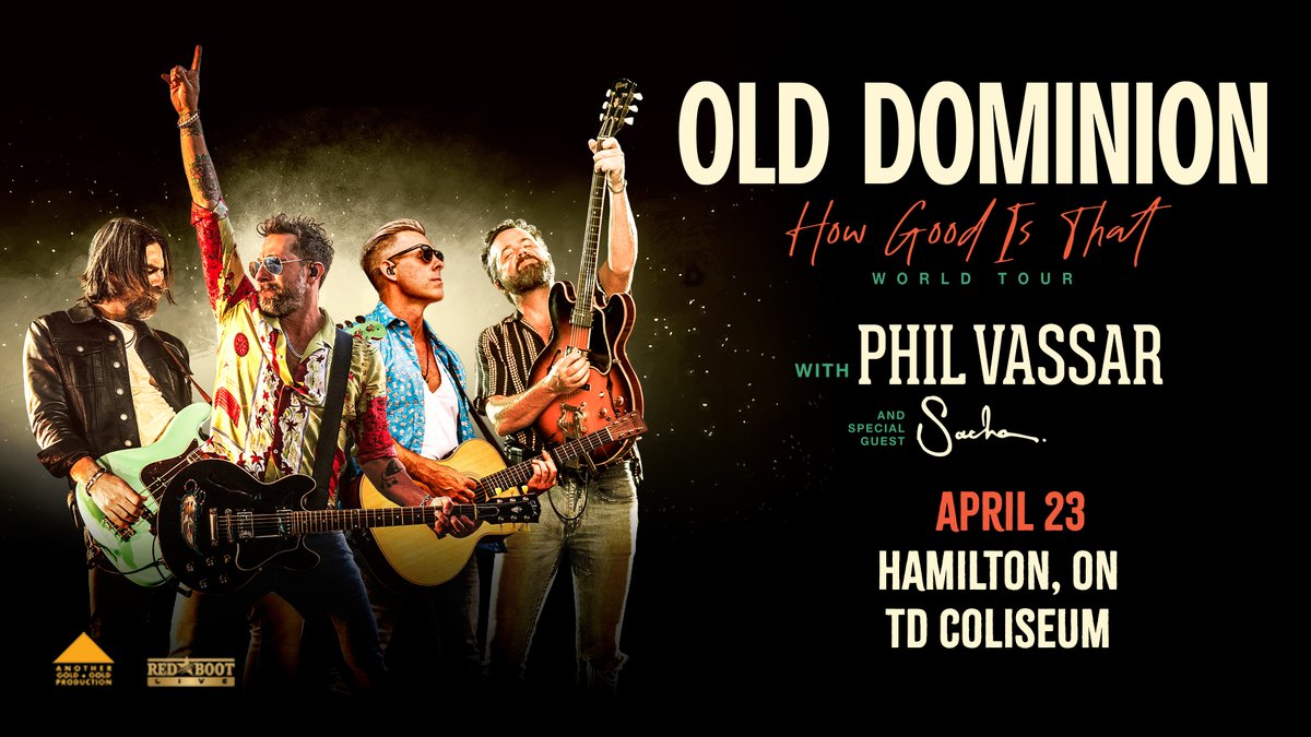 redbootlive's tweet image. Hamilton, ON – TD Coliseum 
🎶 Hamilton, get ready! @OldDominion is bringing the #HowGoodIsThatTour to the brand new @TDColiseum on April 23, 2026. Let’s make it a night to remember! 
🎟️ ticketmaster.ca/event/10006328…