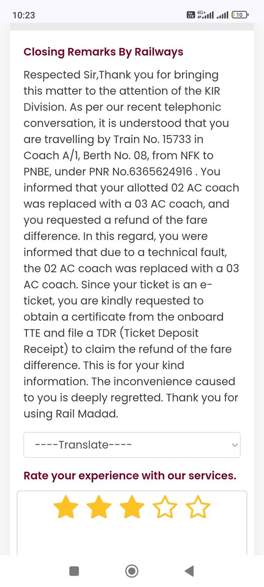 amitkr3010's tweet photo. @RailwaySeva @RailMinIndia the tte didn't given any certificate that contains GC number he told go to station counter they will refund you difference amount but they asking for certificate https://t.co/ncSAQBEwE2