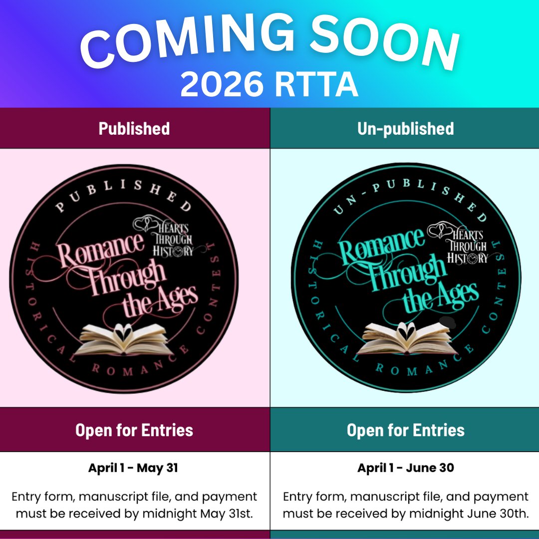 HHRW's tweet photo. COMING SOON - 2026 ROMANCE THROUGH THE AGES CONTEST
#HistoricalRomance authors... are you getting your beginning 25 pages or ©2025 published manuscript ready for the Romance Through The Ages Contest? 
#writingcontest #romancebooks 
More Info: https://t.co/ufxIEfZVDU https://t.co/qRqrgPxqQc