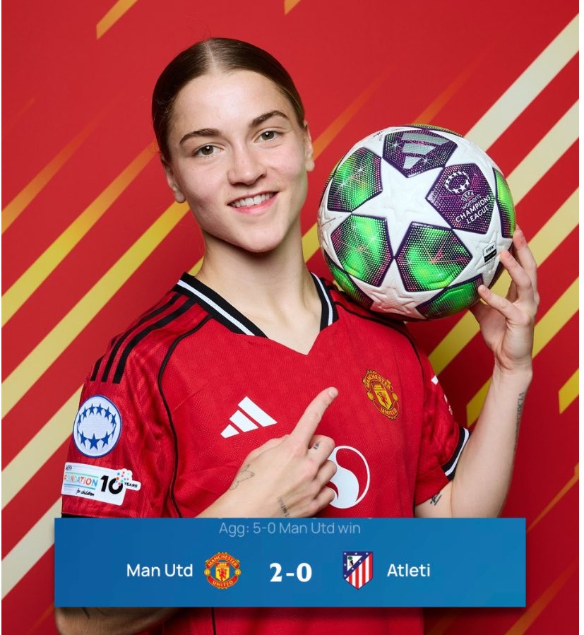 From Busby's Babes conquering Europe to Fergie's treble heroes... now OUR WOMEN are carrying the torch! 🔥 

5-0 agg over Atlético, into the UWCL quarters for the first time. This is what United DNA looks like. 

Proud night at Old Trafford. 

#MUWomen #BusbyToFergie #mufc