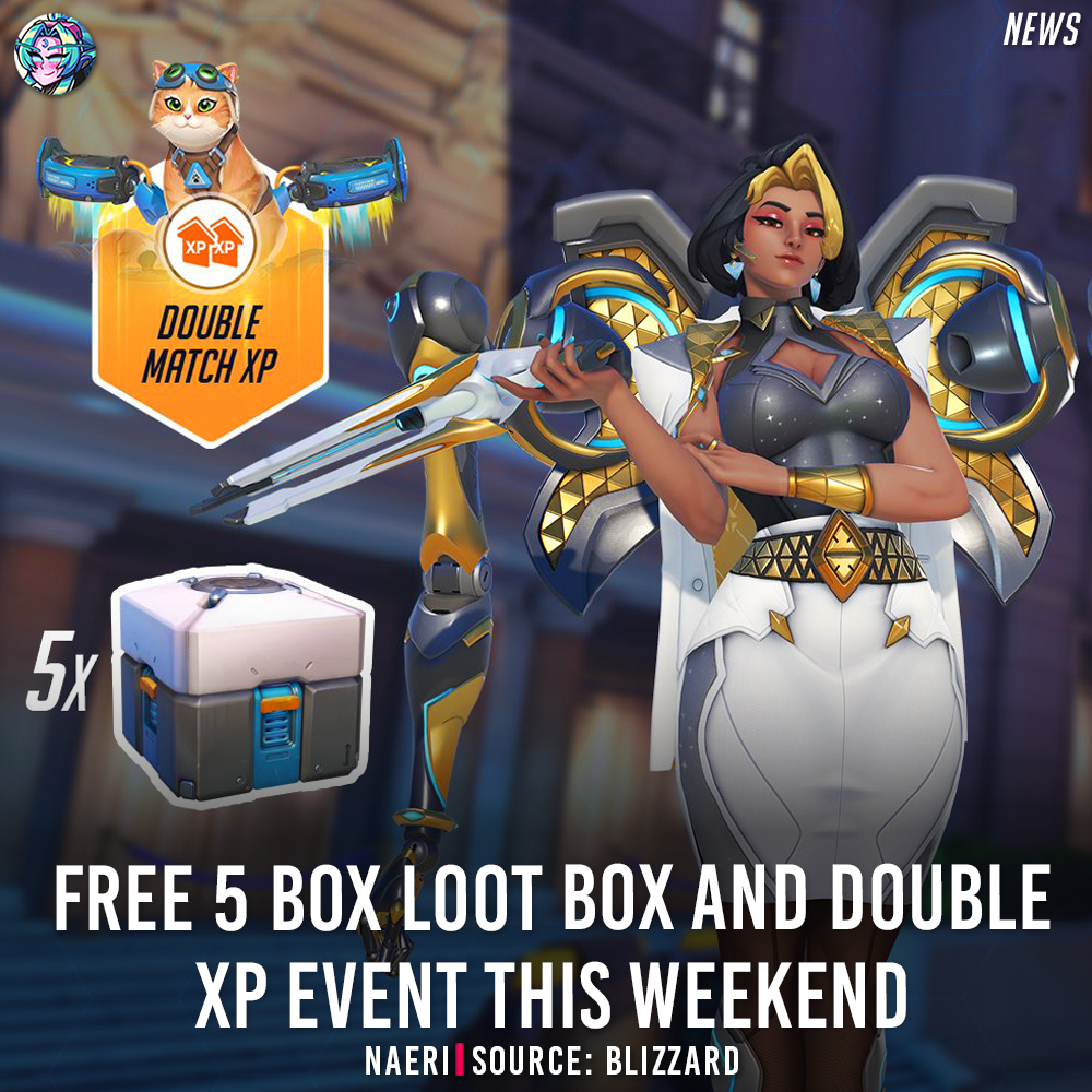 OVERWATCH FREE 5 LOOT BOXES &amp; DOUBLE XP EVENT 🎁(FEB 20 - FEB 23)

As a token of appreciation for keeping the matches rolling, enjoy double XP all weekend long plus 5 bonus Loot Boxes from Feb 20 @ 11am PT to Feb 23 ✨ 

LOG IN ALL WEEKEND FOR #OVERWATCH REWARDS!