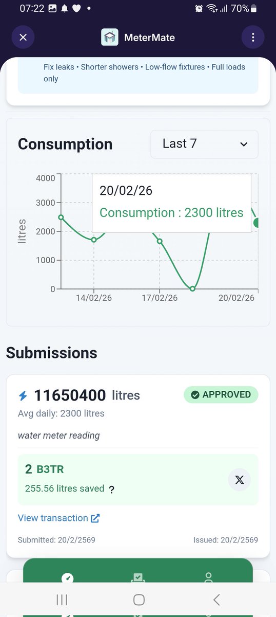 MyuraPhasu73047's tweet photo. I've just earned 2 B3TR for saving 255.56 kWh of energy! Join the movement & turn savings into real rewards! ๐ #MeterMate #B3TR #SustainableLiving #EnergyRewards #VeBetterDAO #EnergySavings #Blockchain #VeChain https://t.co/1ETGUGuj5N https://t.co/GN0YLJapya
