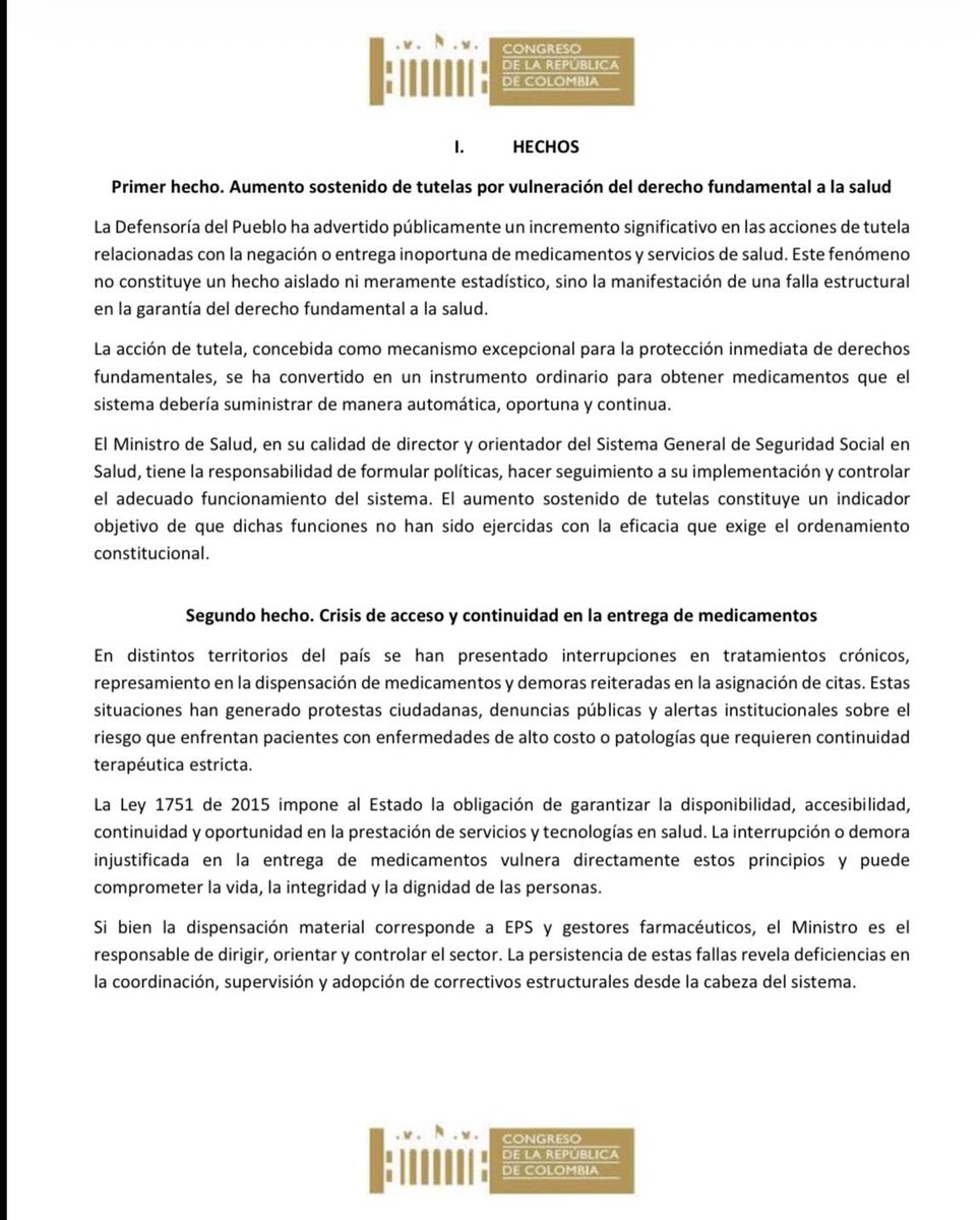JenniferPedraz's tweet image. 🚨Radicamos Moción de Censura para retirar de su cargo a @GA_Jaramillo @MinSaludCol 🚨 por su actitud displicente e inoperante ante la grave crisis en el sistema de salud y en el acceso a medicamentos. Invito a Representantes a acompañarme y a la ciudadanía a respaldar con su