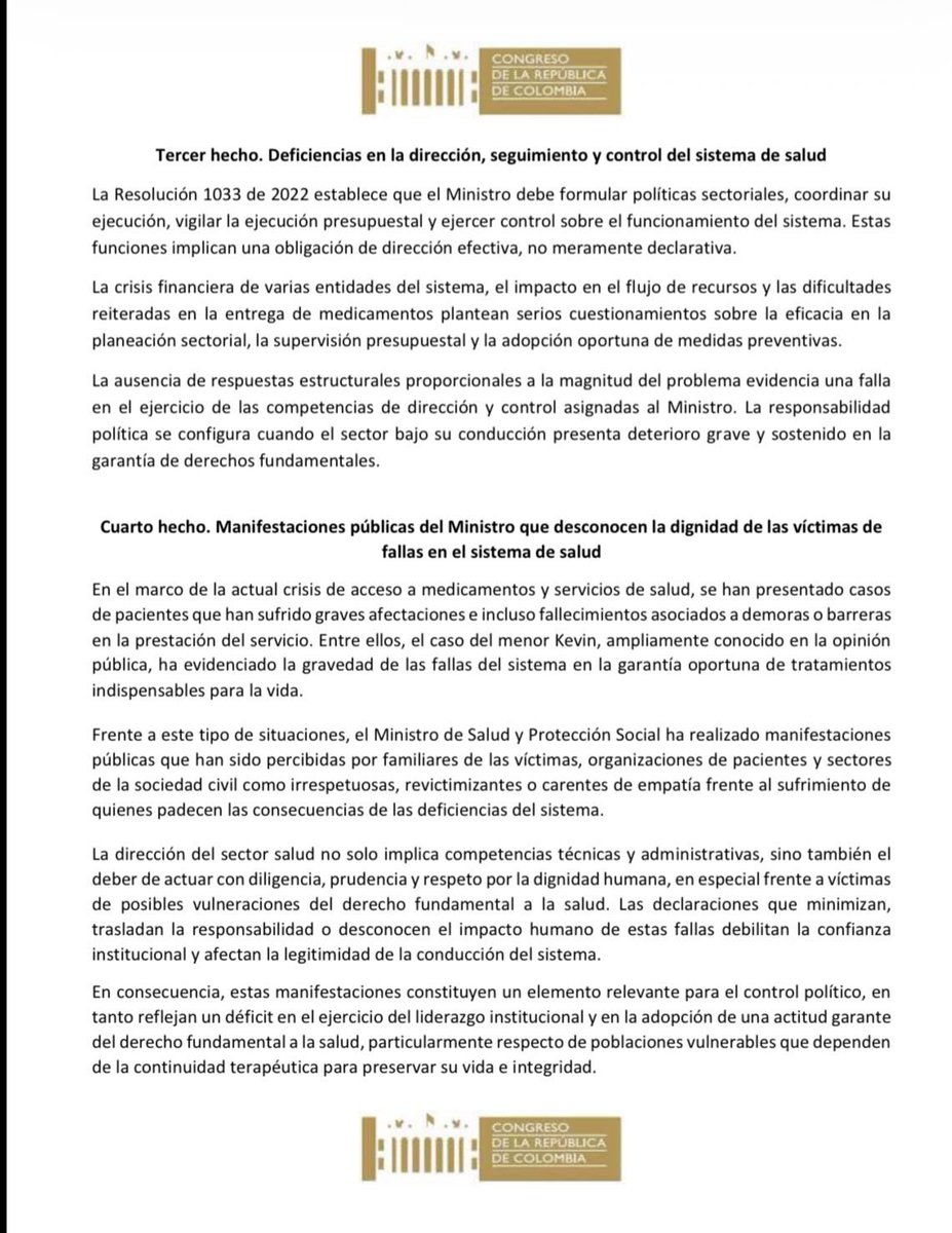 JenniferPedraz's tweet image. 🚨Radicamos Moción de Censura para retirar de su cargo a @GA_Jaramillo @MinSaludCol 🚨 por su actitud displicente e inoperante ante la grave crisis en el sistema de salud y en el acceso a medicamentos. Invito a Representantes a acompañarme y a la ciudadanía a respaldar con su