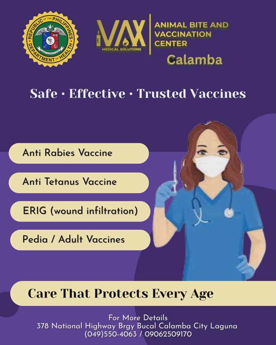 ivaxcalamba's tweet photo. Fast action. Proper protection. Peace of mind. Visit us today for your vaccination needs. https://t.co/zE2v1A23tP