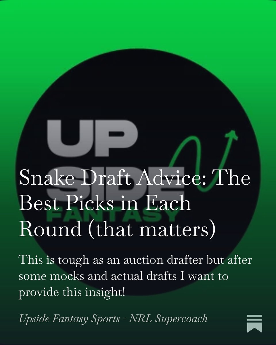 LATEST ARTICLE FOR SNAKE DRAFTERS:

upsidefantasysports.substack.com/p/snake-draft-…

WHO ARE THE BEST PICKS IN EACH ROUND