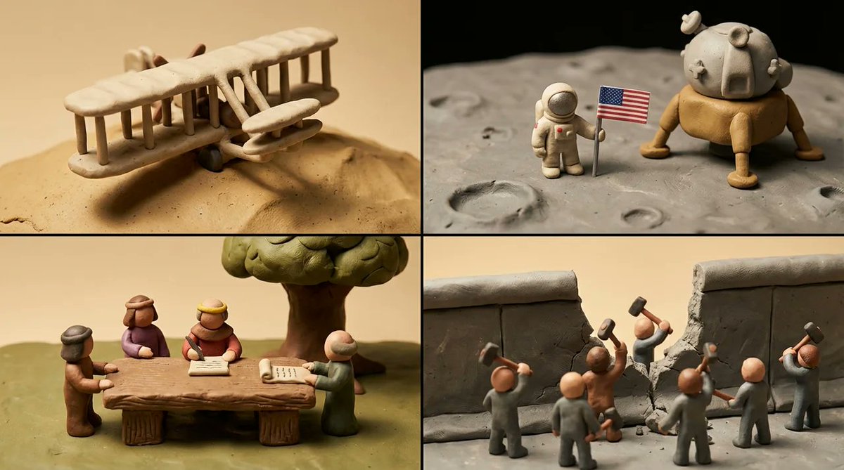 I love Midjourney and it is special but I can generate almost every cute style from there with Nano Banana. 
 
2x2 grid, do this for 4 famous historical events for humans  Anchor:   `[Input]::3`
  Morphology:   `Thick rounded shapes, thumbprint indentations, imperfect smoothing, slight asymmetry::3`
  Material Physics:   `Modelling clay (Plasticine), matte texture, slight oiliness, dust fibers caught in clay::3`
  Illumination:   `Stop-motion stage lighting, warm gels, hard shadows indicating small scale::1.5`
  Render Stack:   `Dragonframe capture, macro lens, shallow depth of field (miniature effect)::1`
  Negative:   `[CGI smoothness, reflective metal, digital, vector, sharp edges]:: -1`