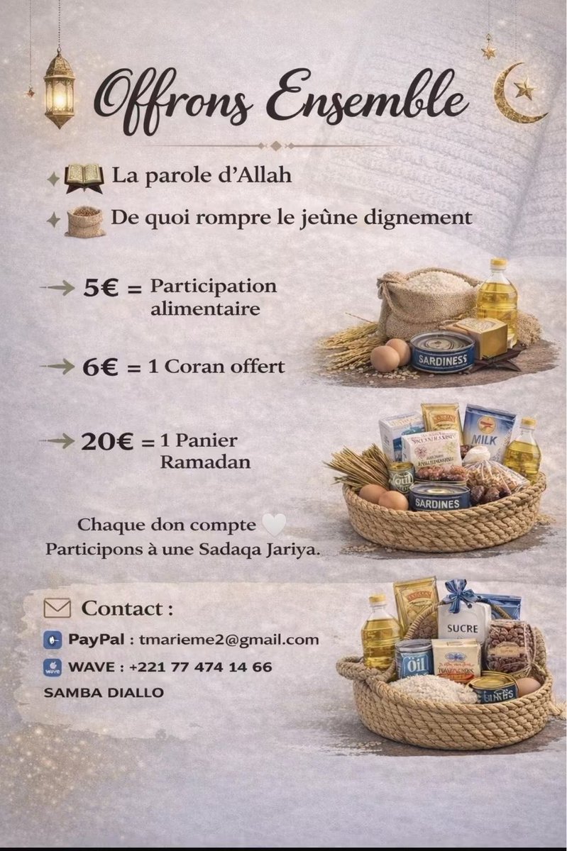 London___M's tweet photo. As salam Waleykoum 
L’an dernier, 190 Corans offerts grâce à vous 🤍
Cette année : 📖 Corans &amp; 🍽️ don alimentaire 

Le Prophète ﷺ a dit : « La meilleure des aumônes est celle donnée pendant le Ramadan. »

🤲🏾 Qu’Allah accepte vos dons. https://t.co/9pvnAGv13G