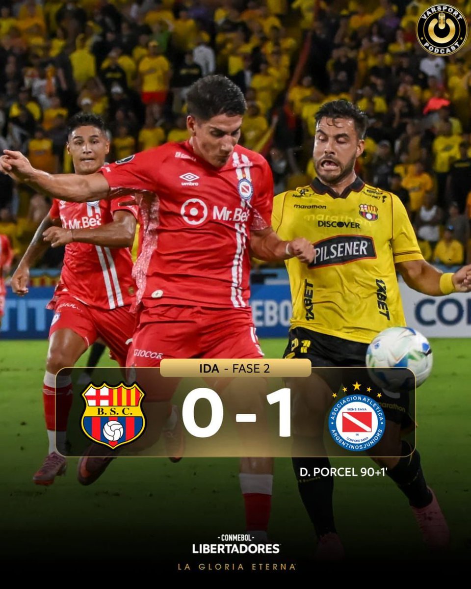 #CopaLibertadores #Fase2 Ida

Barcelona de Guayaquil cae por la mínima ante Argentinos Juniors.

José Contreras jugó los 90 minutos 

El equipo que dirige César Farías cede como local y debe remontar en la vuelta