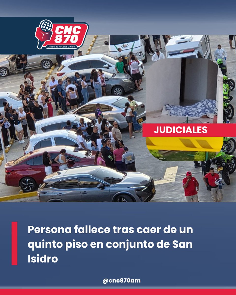#Judiciales |Un hombre murió tras caer desde el quinto piso de la torre 3 del conjunto Altos de San Isidro, en Barranquilla.
Unidades de la Policía Metropolitana de Barranquilla y la Sijín adelantan las investigaciones para esclarecer lo ocurrido.

<a href="/CNC870AM/">CENTRO DE NOTICIAS CARIBE</a>
#Investigación