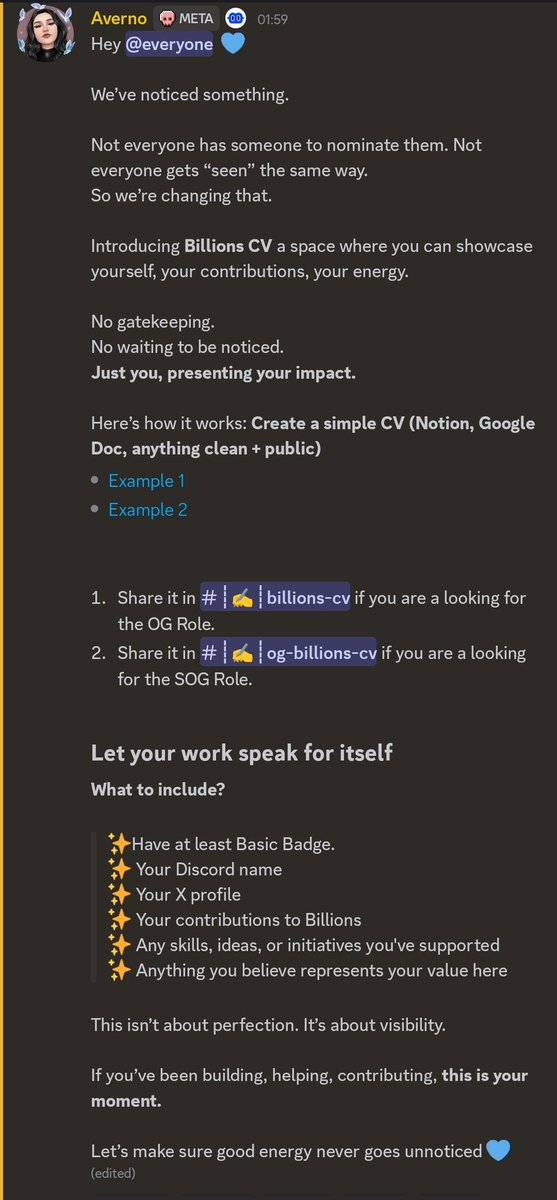 Your impact deserves to be seen 👀✨

Billions CV is live 🚀
Create a simple public CV and showcase what you’ve built &amp; contributed 💙📄

No gatekeeping 🚫
Just visibility 🌍✨

<a href="/billions_ntwk/">Billions</a>