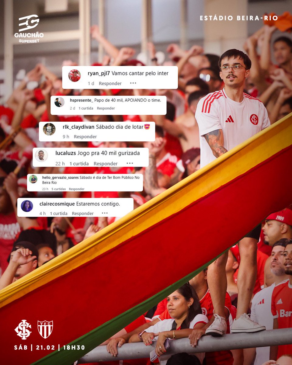 O torcedor colorado já sabe! 🤩

SÁBADO SEREMOS UM GRITO, UM CORAÇÃO E UMA SÓ FORÇA! 🔜⚽

🎟 Acesse o mundocolorado.com.br e aproveite os preços especiais para todos os torcedores do #ClubedoPovo no confronto decisivo contra o Ypiranga, pelo jogo de volta da semifinal do