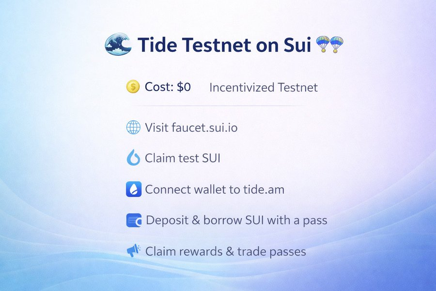 Airdrop hệ <a href="/SuiNetwork/">Sui</a> - Còn ai yêu ko nhỉ

 <a href="/tidedotam/">Tide</a>  Testnet trên Sui đã mở - có incentive nhé ae. Giai đoạn này là supper early luôn nhé

Cost: $0
Tide là giao thức capital formation build trên Sui, cho phép dự án gọi vốn mà không cần token hay pha loãng equity.