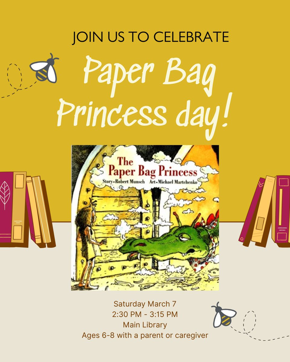 👑🔥 “Dare to be Brave” and join us for a royal adventure! We’ll watch a special recording of Canadian author Robert Munsch reading The Paper Bag Princess, enjoy dragon &amp; princess themed activities, and have fun!

Registration available on our site