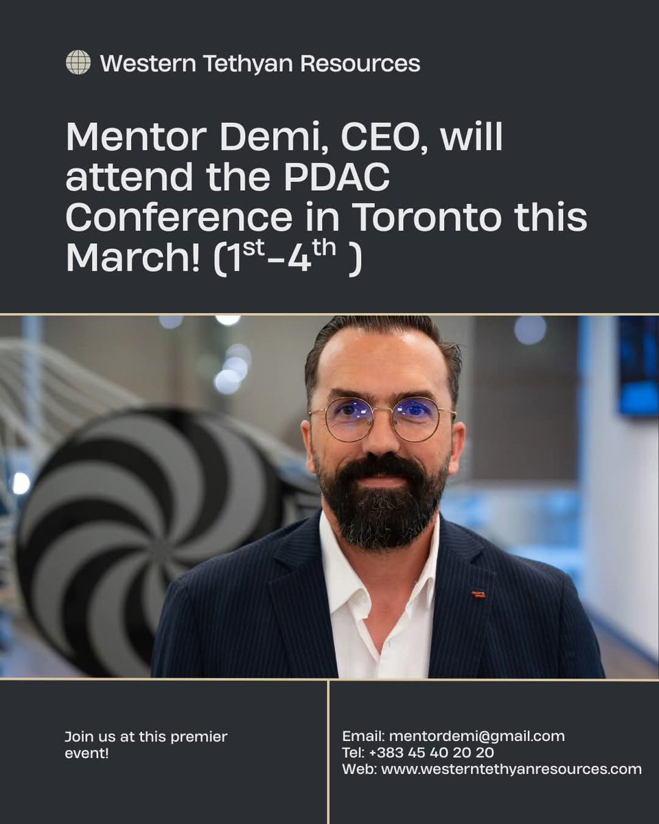 mentordemi's tweet photo. Happy to share I'll be attending this year's @the_PDAC (as usual i might add 😊). Happy to catch with mineral explorers and developers interested and or focused in Europe.
#mining #pdac #europe #Kosovo #gold #Copper https://t.co/R2lb4c6xj5
