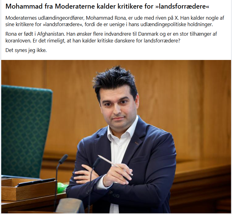 HansJoachimM_'s tweet image. Mohammad fra Moderaterne kalder kritikere for »landsforrædere«