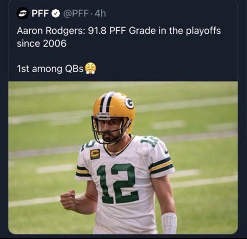aroddaily's tweet photo. “ Aaron Rodgers isn’t good in the playoffs “

My response https://t.co/cqEZZSrjQ9