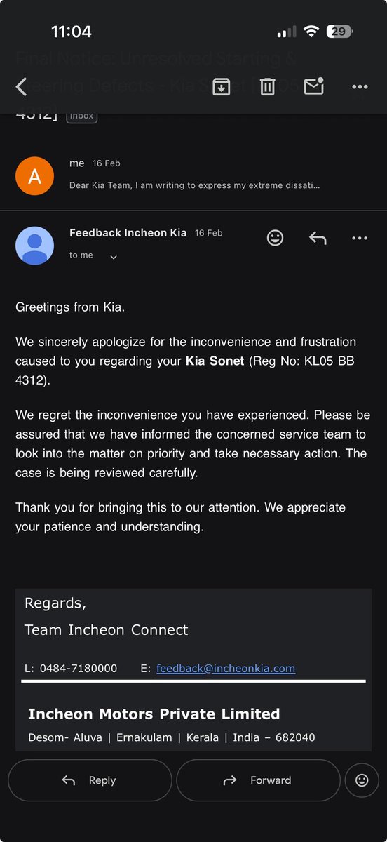 VishnuVSanal's tweet photo. @KiaInd OUTRAGEOUS negligence @IncheonKia Sonet unresolved starting issue since 12k km, new steering noise. 5–6 visits & week-long check nothing fixed! Apology & review ≠ action. Demand fix NOW or Consumer Forum action!
#Kia #ServiceFail #ConsumerRights
@Kia_Worldwide @KiaInd https://t.co/nqOcGz4DK9