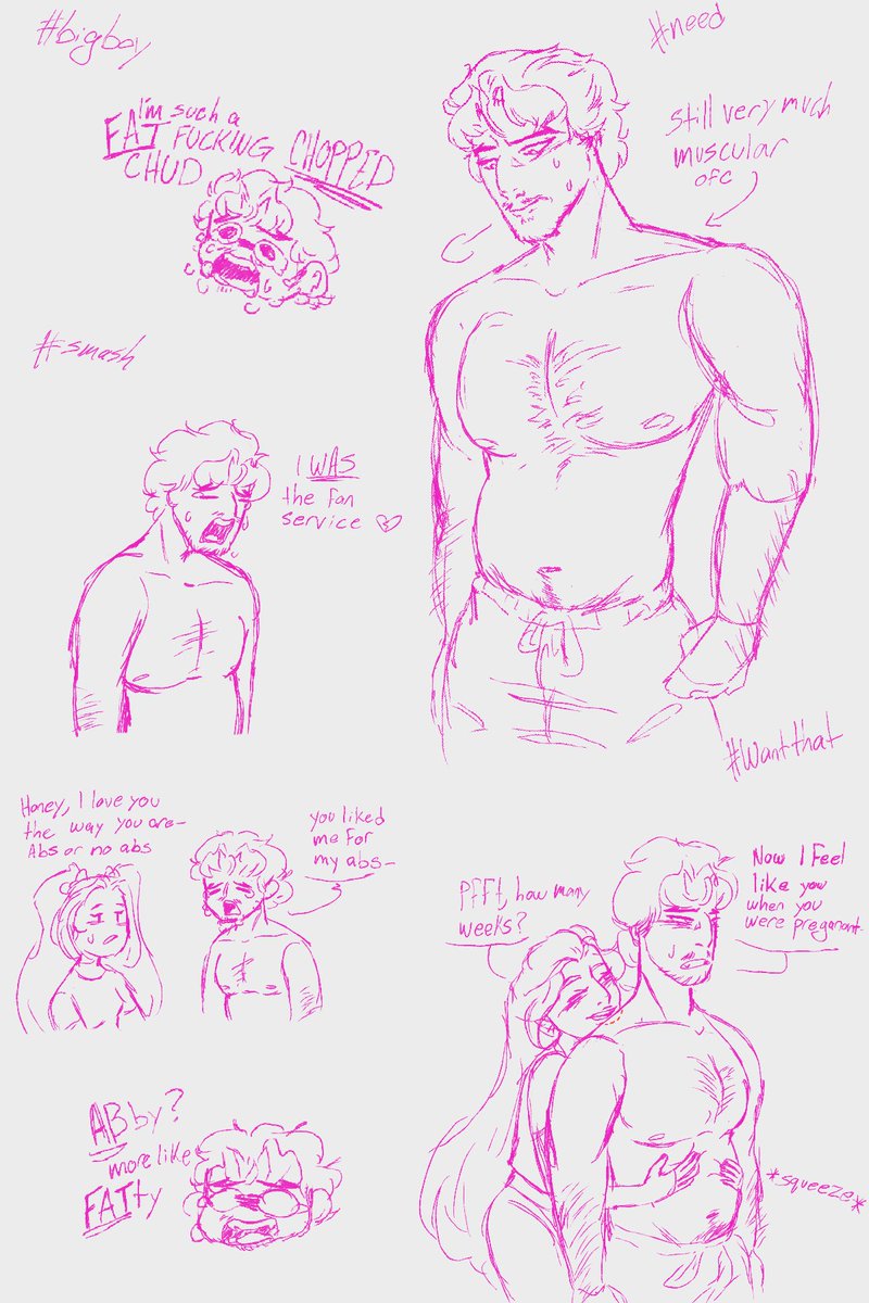I keep forgetting to post this, dramatic abless Abby

It’s the way it’s canon he traded his soul for abs and had a dad bod