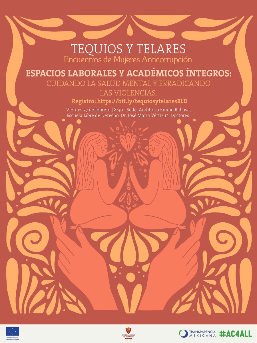 Invitamos a nuestra comunidad a participar en Tequios y Telares. ¡Los esperamos! 🎓
📅 Viernes 27 de febrero 
🕣 8:30 h
📍 Auditorio Luis Méndez

bit.ly/tequiosytelare…

<a href="/IntegridadMx/">Transparencia Mexicana</a>