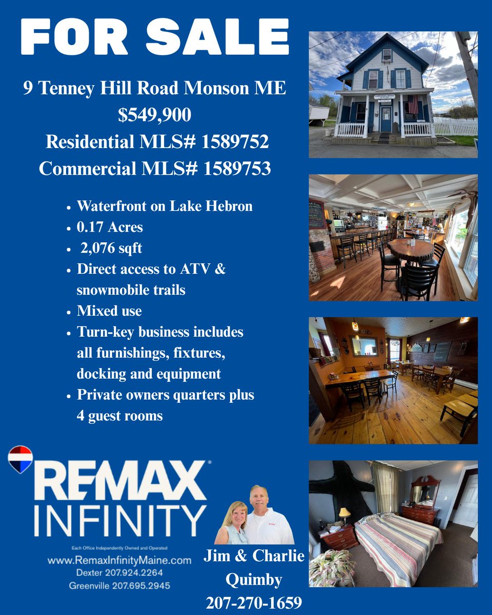 RemaxInfinityME's tweet photo. For Sale with #REMAXInfinity
🌟9 Tenney Hill Rd Monson ME
💲$549,900
Residential MLS# 1589752 | Commercial MLS# 1589753

👤REALTORS® Jim &amp; Charlie Quimby | 207-270-1659
🌐https://t.co/fkDNAx9qAF
📞Dexter 207-924-2264 | Greenville 207-695-2945

#ForSale #MonsonME #MaineRealEstate https://t.co/OW2ewU85Qa