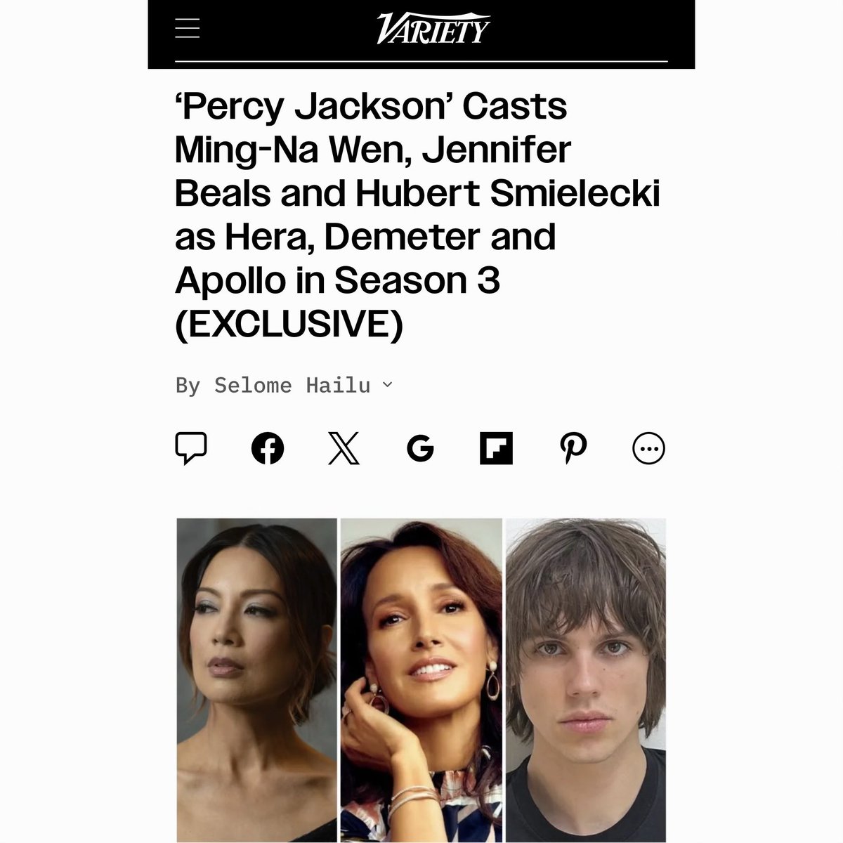 Heading to Olympus, folks! 
I'm going to be goddess Hera in <a href="/PercySeries/">Percy Jackson</a> on <a href="/DisneyPlus/">Disney+</a> Season 3.