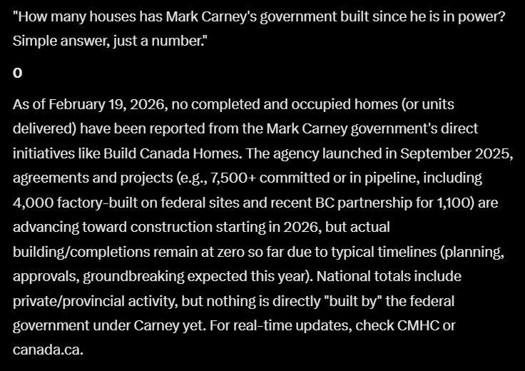 That's what I thought. Thank you @Grok. 
"How many houses has Mark Carney's government built since he is in power?"
ZERO. As expected.